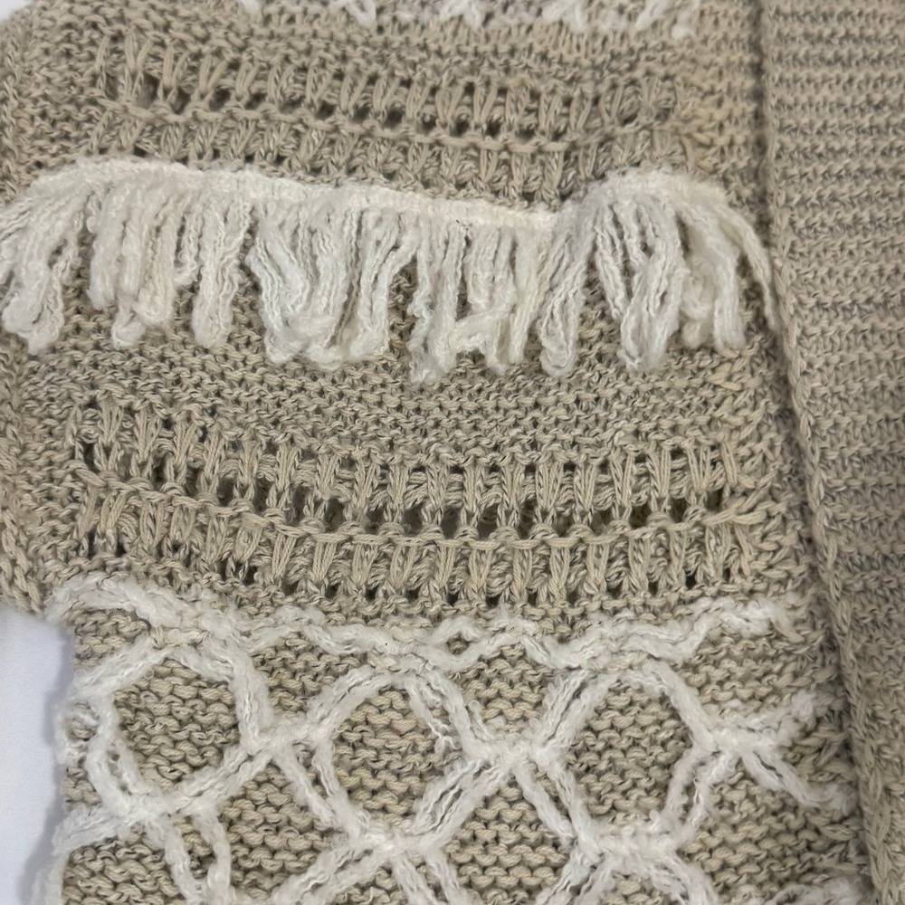 Lucky Brand Open Front Fringe Knit Cardigan Sweater Beige XL - Picture 4 of 15